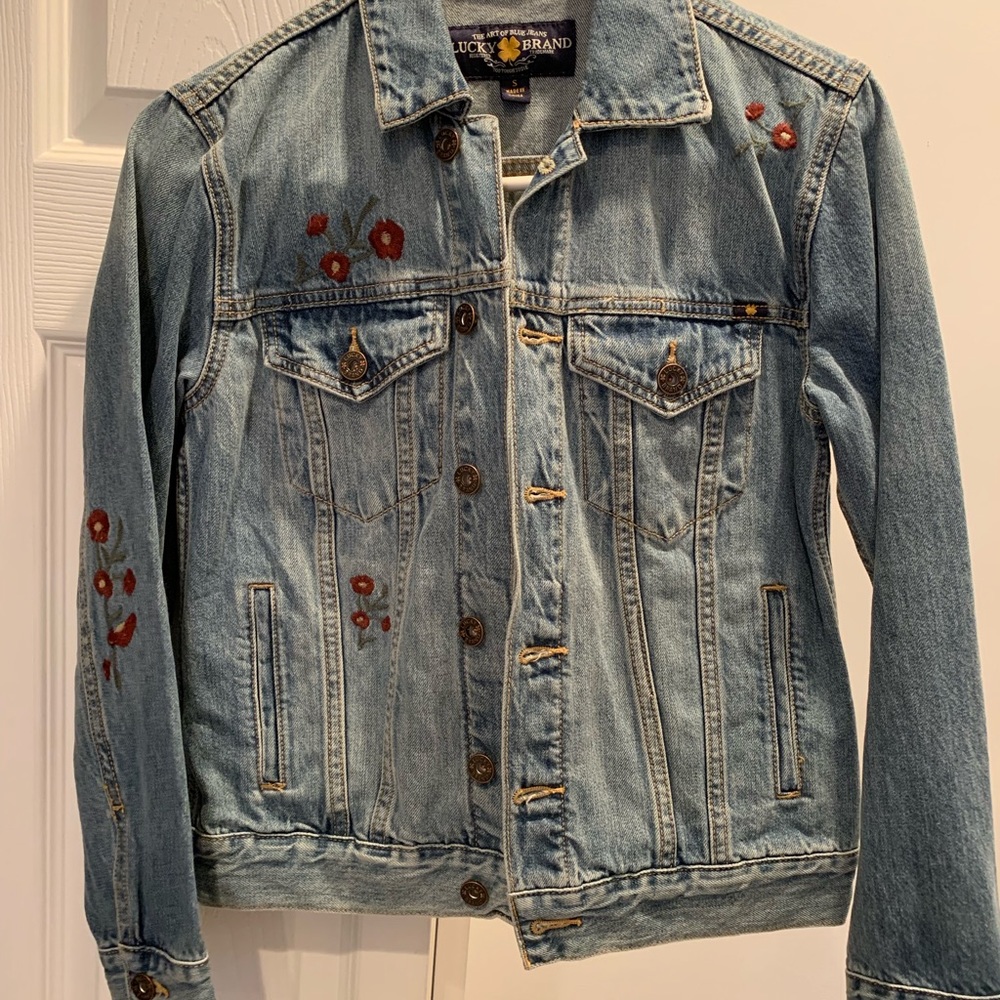 Lucky Brand Jean Jacket w/ Flower Embroidery